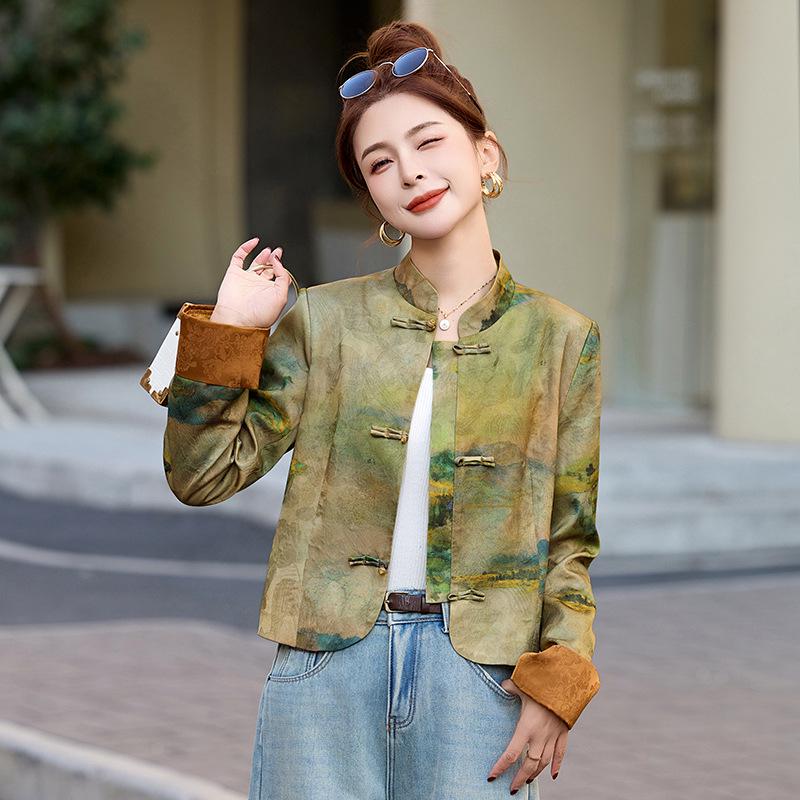 Frühling 2025 Damen vielseitige Jacke im chinesischen Stil mit Froschverschluss und Stehkragen, ZQ2506