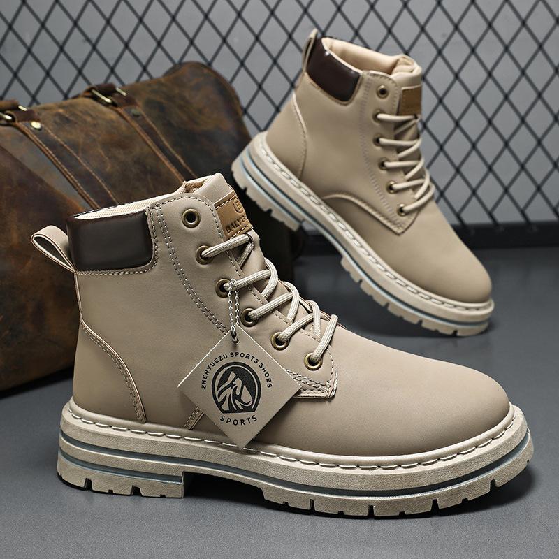 High Quality Men's Leather Boots Fashion Motorcycle Boots Platform Casual High Top Boot Classic Lace Up Ankle Boots Botas Hombre