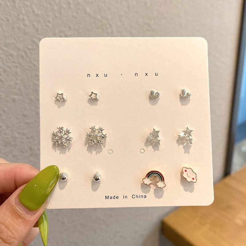 

Набор серег-пусет для женщин, эффектные серьги в виде сердца, звезды, снежинки, цветка, жемчуга, минималистичный набор серег на неделю, подарок