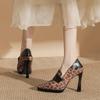 1-Sexy Leopard Print Suede High Heels Pointed Thin Heels Shallow Mouth Waterproof Table Not Tired Feet High Heels
