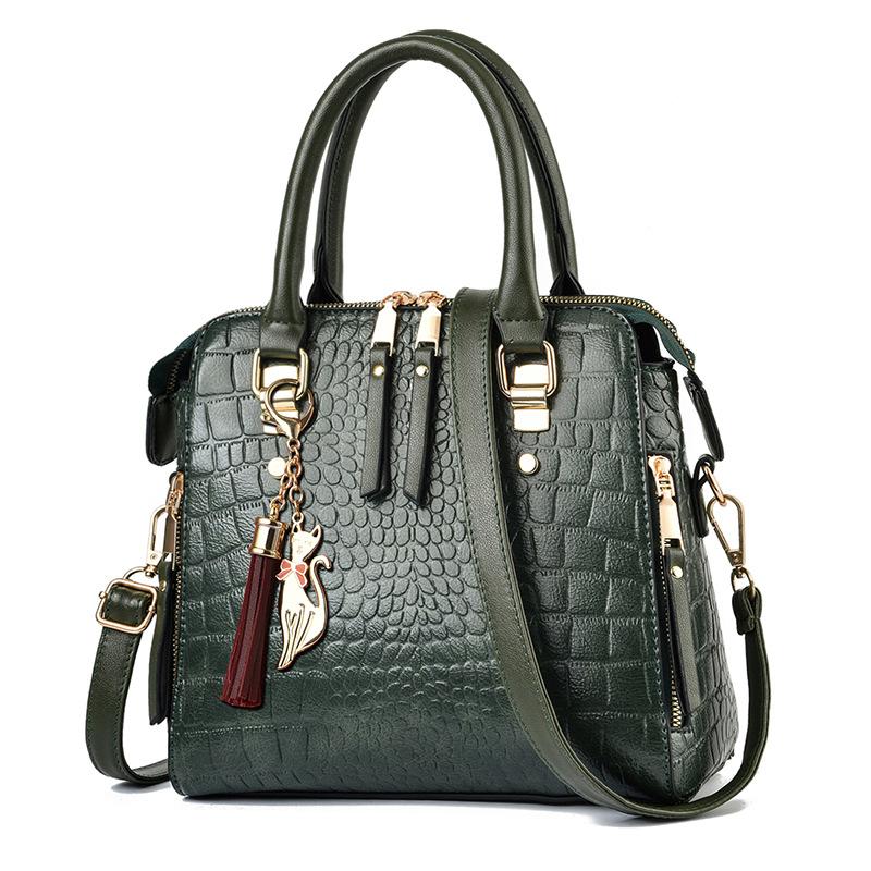 

Ladies HandBag Female Leather Shoulder Bag Vintage HandBags Ladies Vintage Bolsa Feminina Large Capacity Casual Tote Bag 24x14x22cm зелёный
