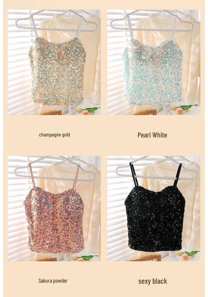 European Style Colorful Sequin Slim-Fit Bandage Camisole Vest for Women