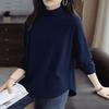 Women's Plush Half-High Collar Printed T-Shirt - Warm, Loose-Fit, Long Sleeve for Fall & Winter