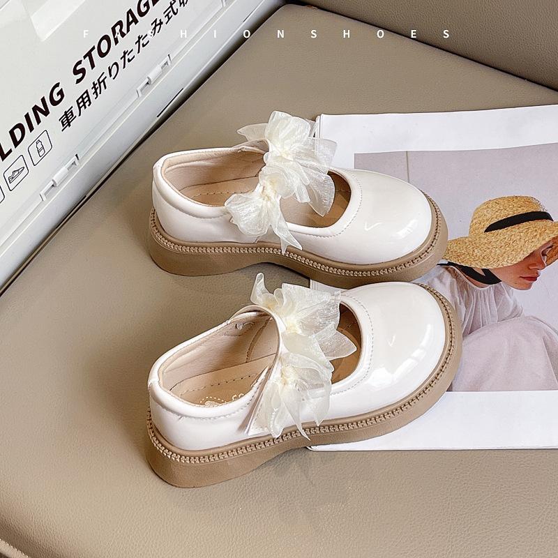 

Весенне-осенние новые модные трендовые туфли для девочек с бантом, удобная мягкая подошва, кожаные 36 бежевый