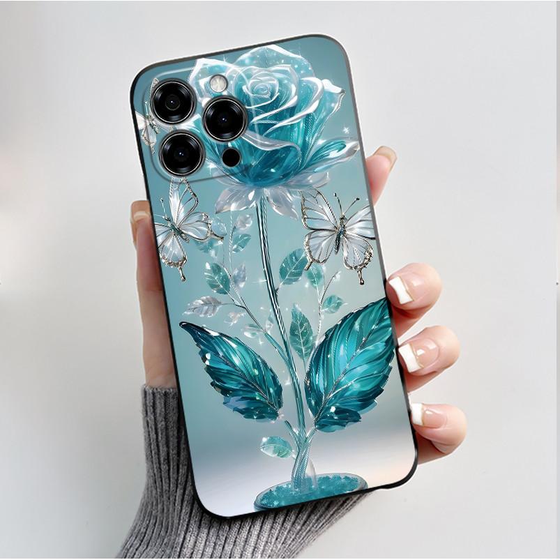 Per Custodia Doogee Note 58 Pro Lusso Moda Pattern Farfalle Fiori Nero Morbido TPU Silicone Cover Posteriore Telefono Cassa Antiurto