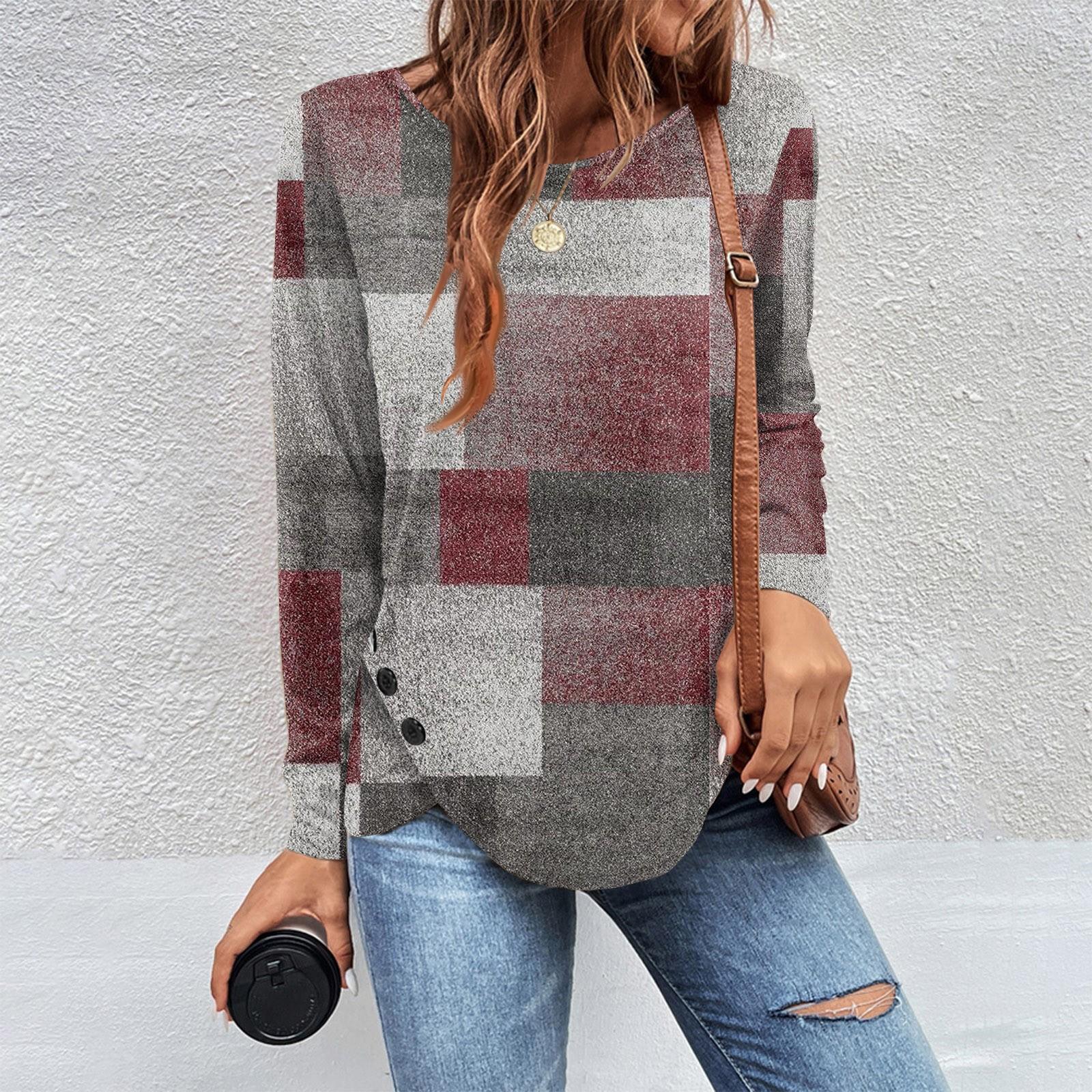 

Женская туника с длинным рукавом, свободный топ, плиссированная туника на пуговицах, повседневная футболка с принтом, топы