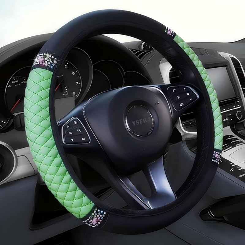 Soft Leather Car Steering Wheel Cover, Universal 15 Inch Colorful Rhinestones Anti-Slip Elastic Steering Wheel Covers For Most Cars, Sparkly Crystal