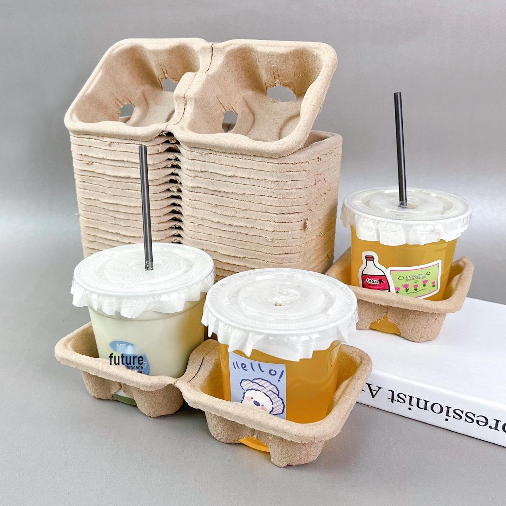 Enhanced Milk Tea Cup Holder: Tearable Into 2 or 4 Sections, Perfect for Beverages and Pulp.