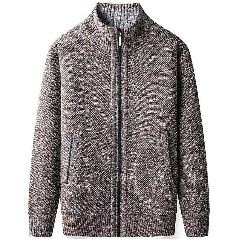 2025 Autumn New Jersey Men Casual Solid Color Sweatcoat Winter Men Thick Fleece Warm Sweater Casual Stand Collar Zipper Cardigan