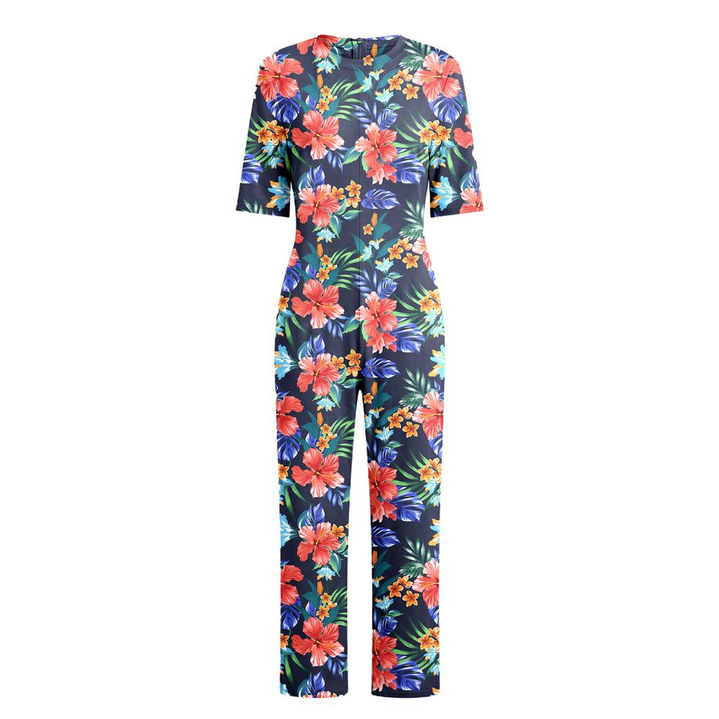 Damen Pflege-Jumpsuit für ältere Menschen mit Blumenprint, Kurzarm, Reißverschluss hinten, Loungewear-Stil, Anti-Strip, Anpassungsfähiger Strampler