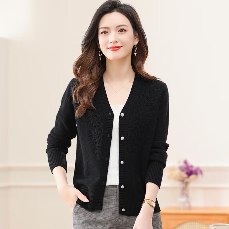Fengmao Women's 100% Pure Wool V-neck Cardigan