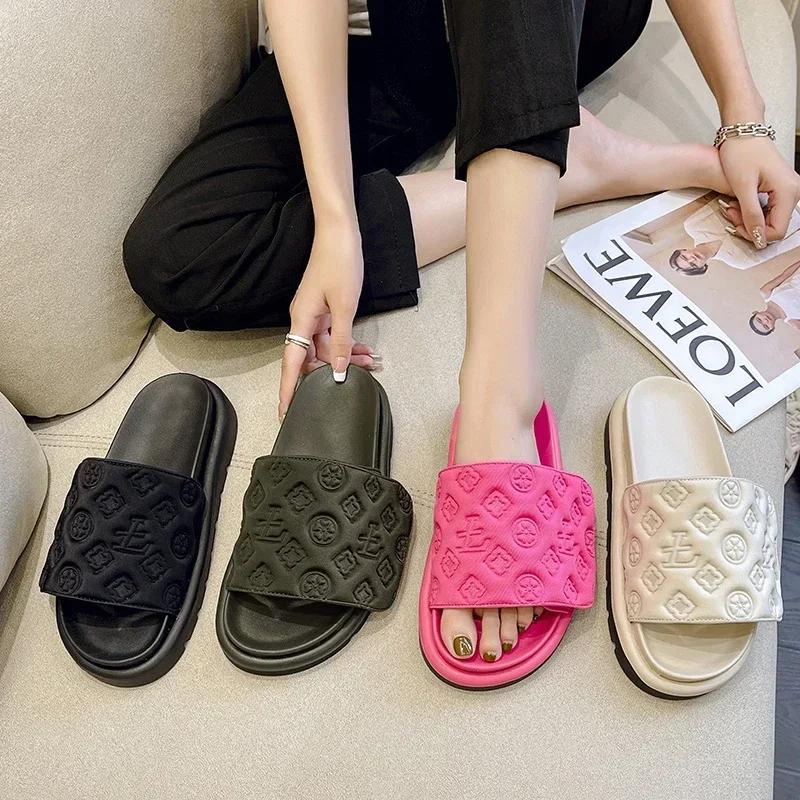 Fashion Ladies Magic Sticker Flat Slippers 2025 Summer New Designer Luxury Sandals for Women Elegant Home Flat Slippers Zapatos De Mujer