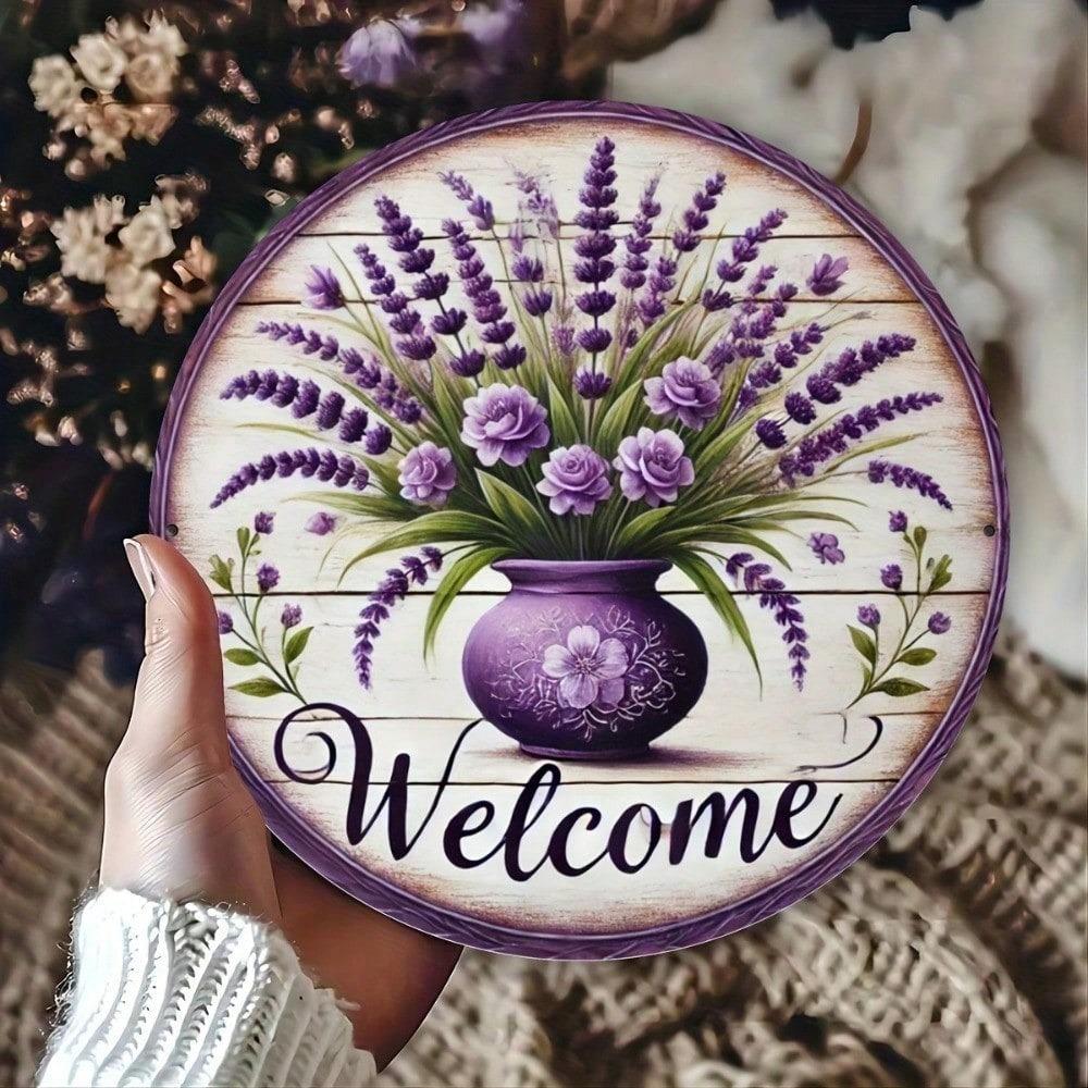 **Vintage Farmhouse Tin Sign 8x8 Inch Rustic Wall Art Metal Lavender Decor Weather Resistant**