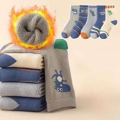 5 Paar Kinder Winter Ultra Dicke Frotteesocken Weniger Einschränkend an den Beinen Ausgestattete Sportsocken Weiß Dinosaurier 1-16 Jahre