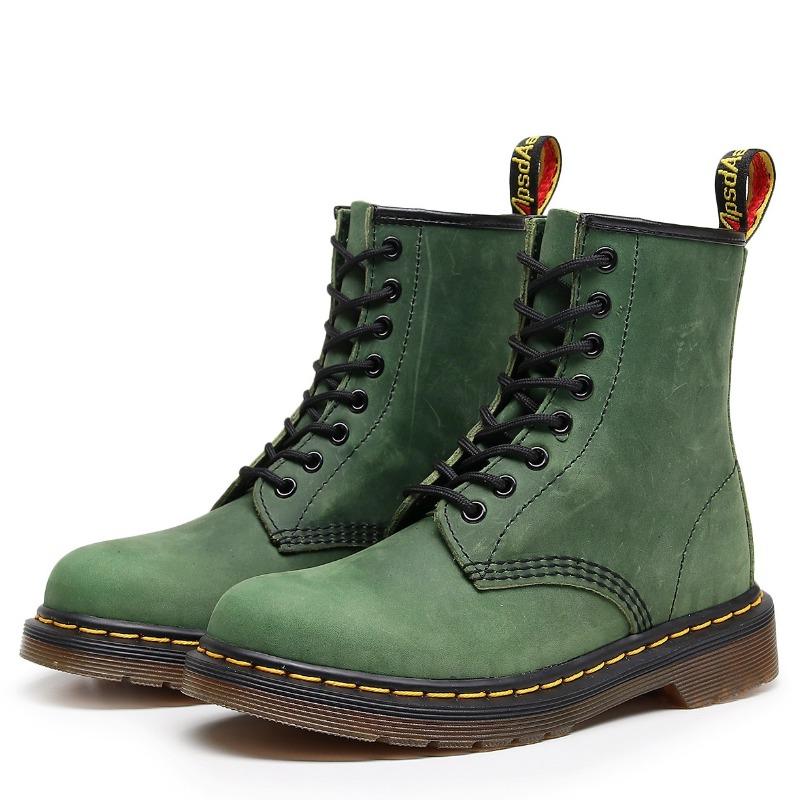 Lei Yu high-top Crazy Horse green boots women's classic retro short boots men's genuine leather first-layer small leather shoes round