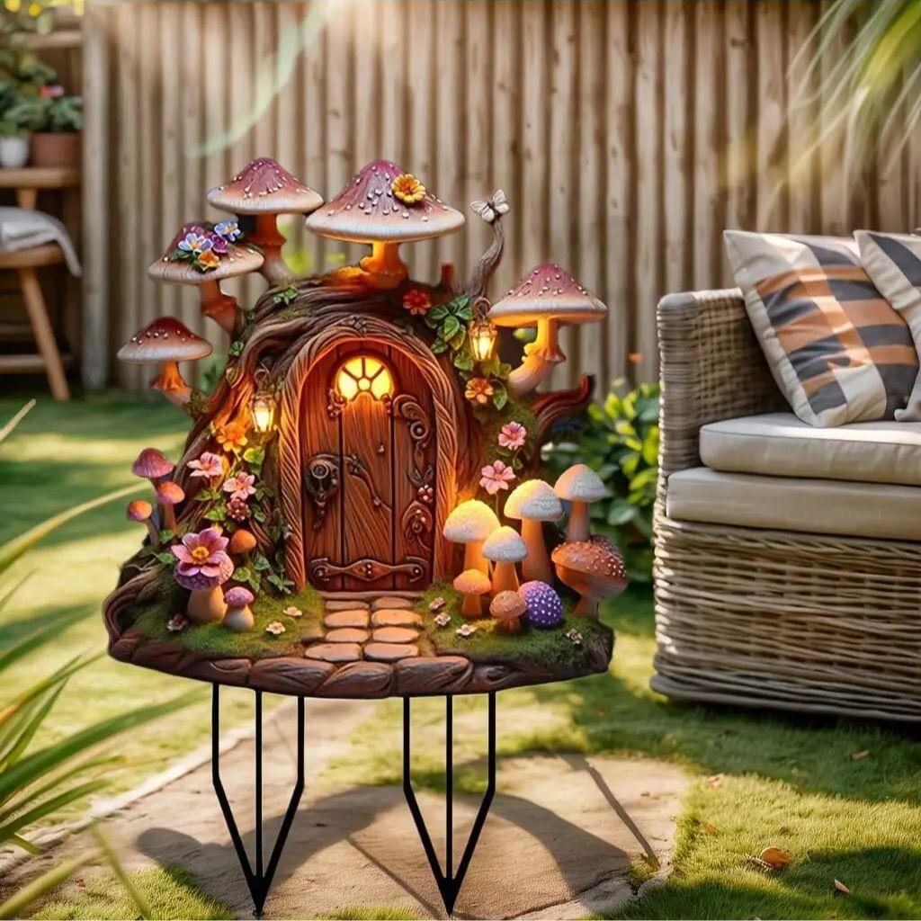 1pcs Crystal Dreamy Mushroom House Sculpture Decoration, Suitable for Outdoor Lawn and Indoor Attic Decoration,