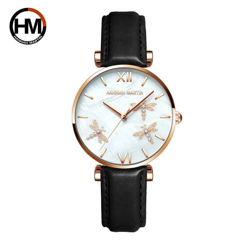 Hannah Martin HM Dragonfly Eine Uhr Mani Japanisches Uhrwerk Edelstahlarmband Perlmutt-Oberfläche Damen Leichter Luxus