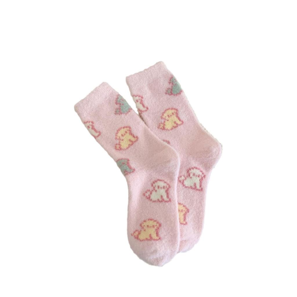 Pink Australian Wool Women's Mid-Calf Socks - Cute Japanese Cartoon, Warm and Fluffy for Autumn/Winter.