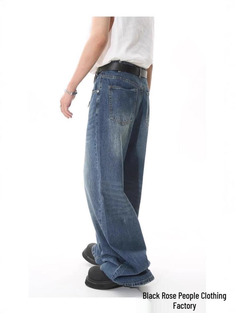 Unisex Retro Vintage Washed Straight-Leg Jeans - Slightly Loose Fit