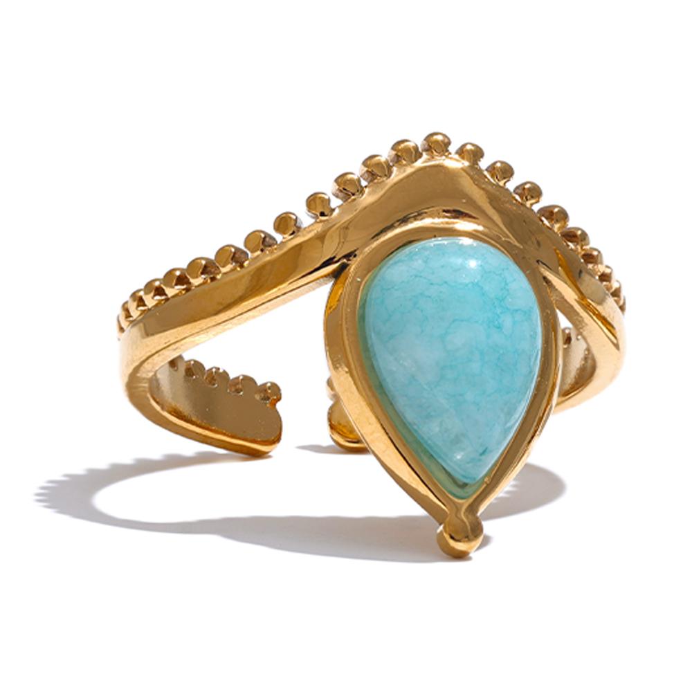 

Yhpup Blue White Natural Stone Shell Amazonite France Adjustable Open Ring Stainless Steel Charm Daily Fashion Jewelry Gift