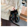 Cowhide Version~ Grape Mother Same British Small Leather Shoes Women's Buckle Thick Sole Thick Heel Heightened Round Head Lazy Loafers