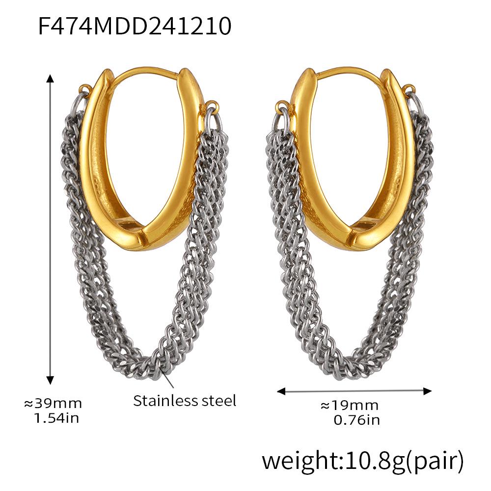 Qiong Yao Gold-Plated Stainless Steel Multi-Layer Chain Tassel Earrings for Women