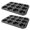 2pcs Nonstick Bakeware Muffin Pans Baking Pan for Cupcakes Carbon Steel Sturdy Even Heat Distribution Easy to Clean 12