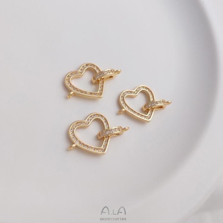 

14K Gold-Filled Peach Heart Jewelry Buckle with Zircon and Pearl Pendant