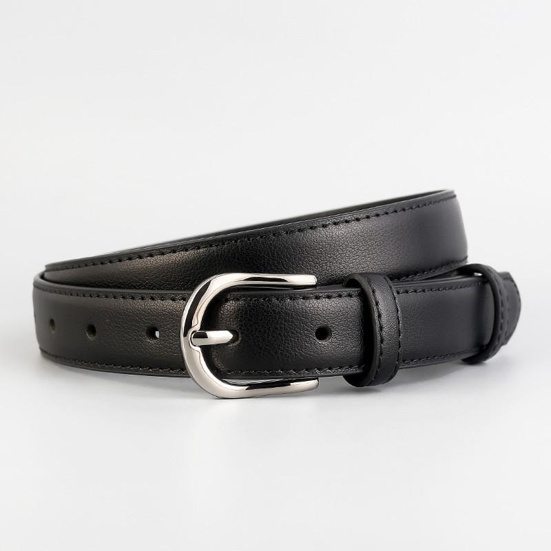 Leather Womens Belt With Classic Pin Buckle For Casual And Office Wear чёрный