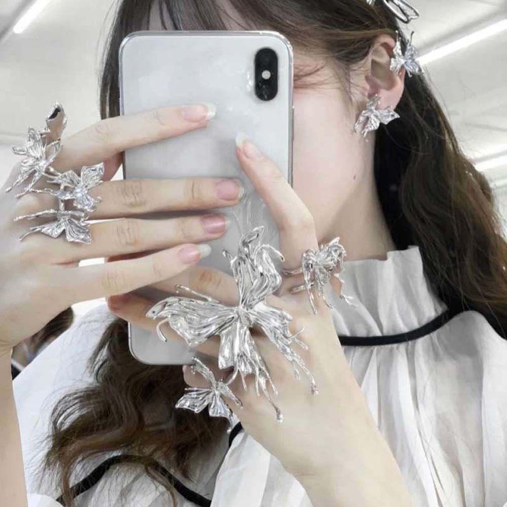 Temperament For Girls Women Opening Rings Metal Rings Big Butterfly Korean Finger Rings