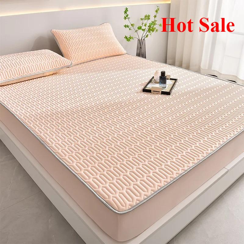 Summer simple latex mat three-piece set household summer thickened mattress ice silk latex mat solid color simple