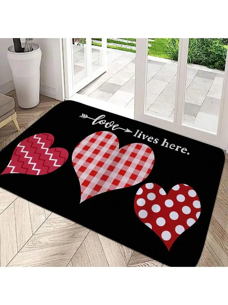 Love Heart Mat Home Indoor Welcome Valentine'S Day Design Doormat Non-slip Entrance Floor Carpet Washable Bathroom Bedroom Rug