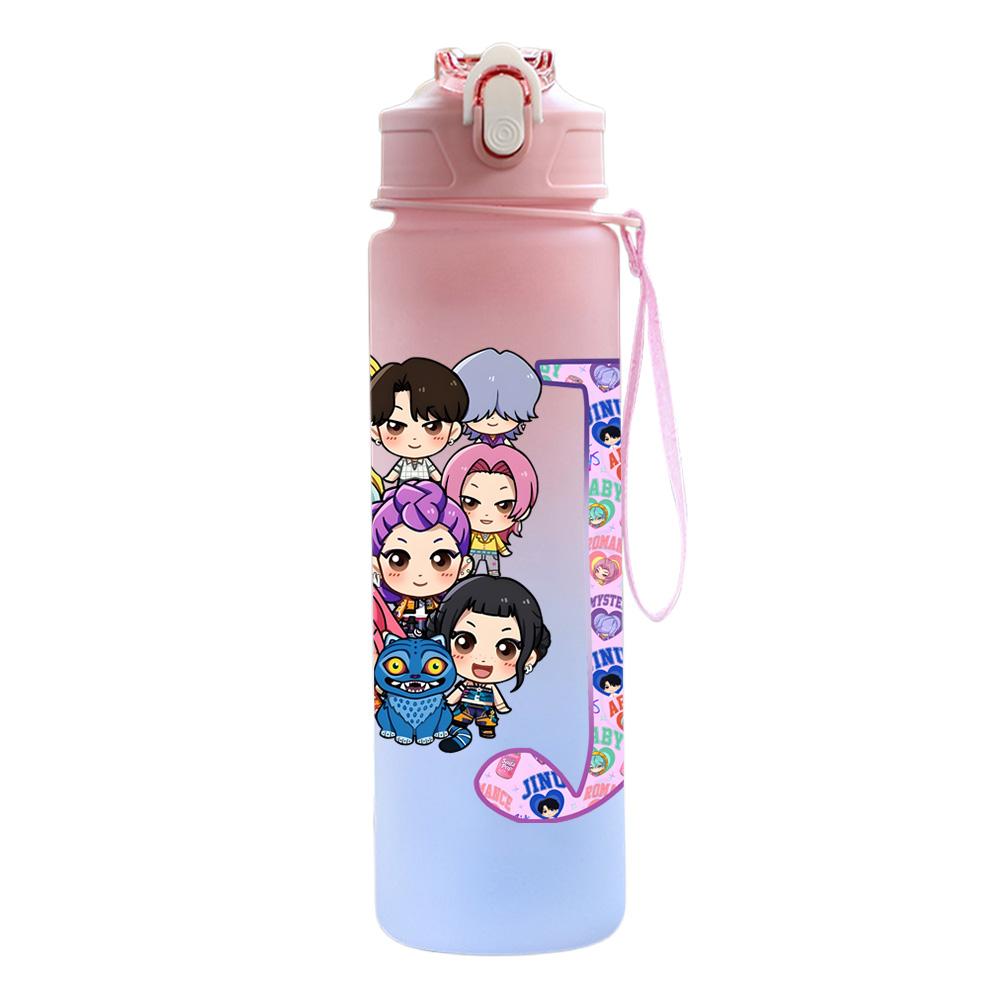26 English Letter 750Ml Water Bottle K-Pop Demon Hunters Printed Large Capacity Drinking Cup Portable Outdoor Sports Water Cup Children Kid Gift