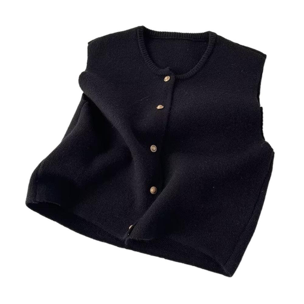 

Однобортный свитер без рукавов, однотонный жилет, укороченный топ, ретро трикотаж, женский, лето/осень S чёрный