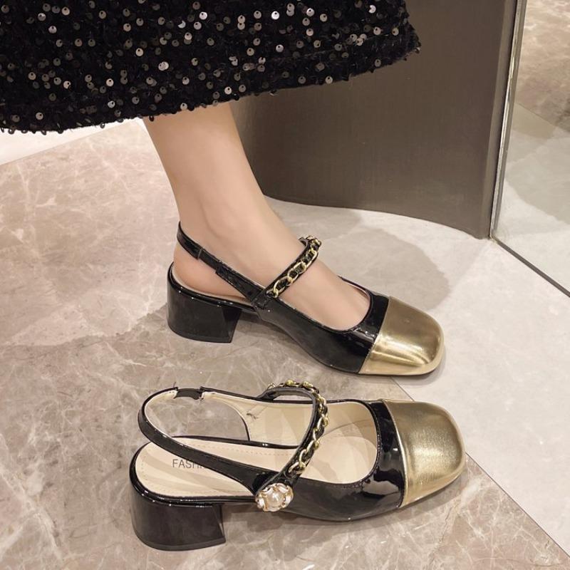 Fashion Hot Selling All-Match 2025 Sandals Female Shoe Block Heels New Closed Chunky Spring Retro Scandals Janes Closed Toe Sandals