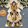 Retro Court Style Printed Dress Women's Summer Sleeveless Waist Thin Design Sense Niche Light Luxury Temperament Long Dress