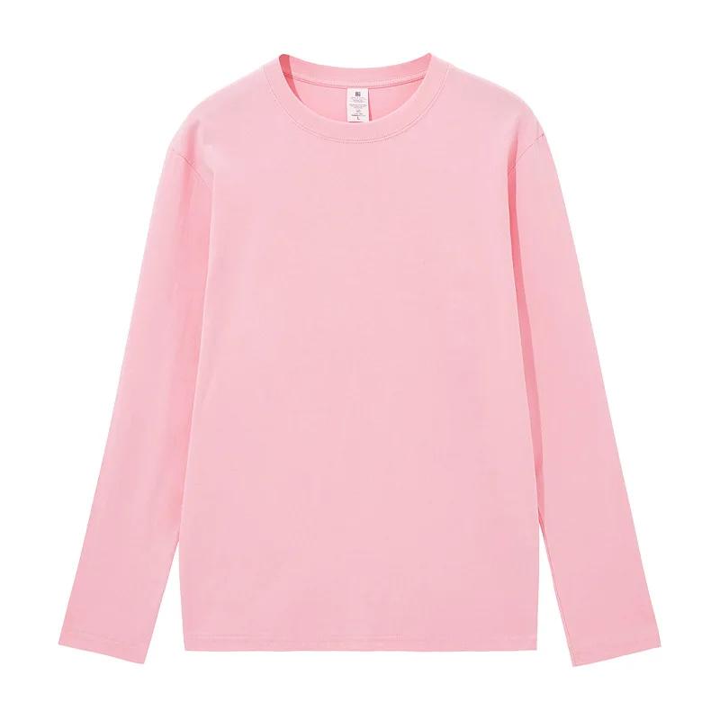 Combed Compactall Cotton Heavy Round Neck Solid Color Long Sleeve Men s T-Shirt Loose Bottomed Shirt Men s S
