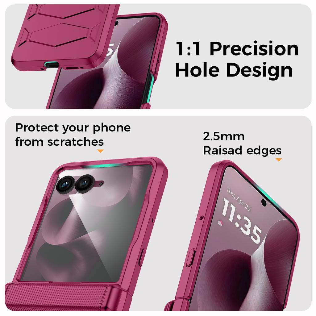 For Motorola Razr Ultra 2025 / Razr Ultra 2026 Case with Hinge Protection, Built-in Screen Protector Shockproof All-Inclusive Phone Cover-Rose Red