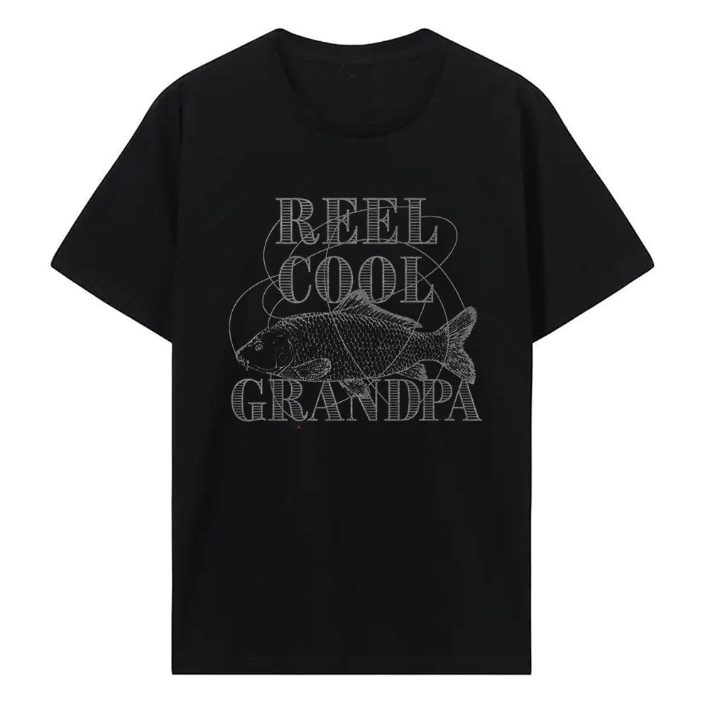 Crazy Dog Dad Fishing Shirts Funny Father's Day Reel Cool Dad Papa Grandpa T-Shirt 100% Cotton Short Sleeve Tops Tees