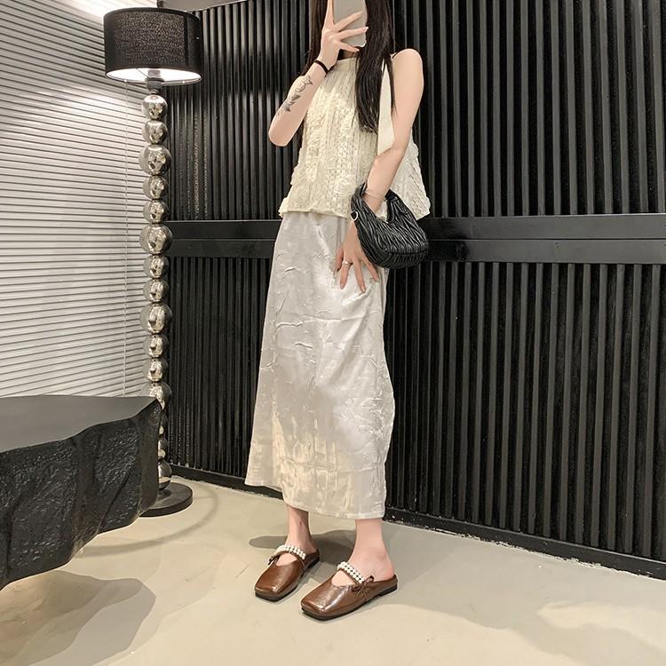 Baotou half slippers women's spring and summer outer wear 2025 new pearl bow soft bottom fairy style slippers