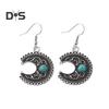 1 par kvinner dingler øredobber etnisk halvmåne form retro bohemsk stil faux turkis rustfri legering ørepynt smykker langhengende øredobber