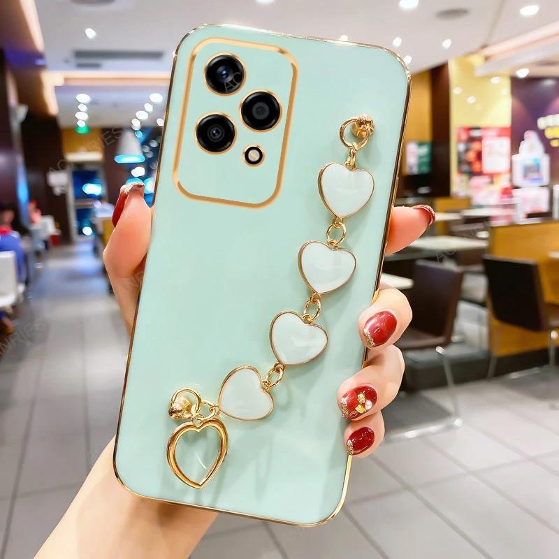 

Чехол для Reno 13 13F Love Heart Bracelet Chain Plating Silicone Case для OPPO Reno 13 12F 11 10 Pro Защитный мягкий чехол для объектива For Reno 13 зелёный