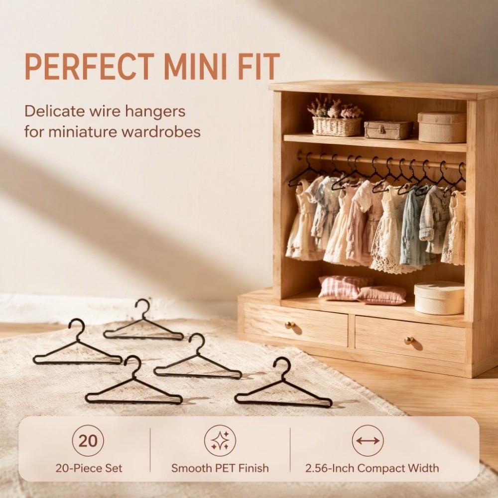 20pcs 65mm Size Miniature Wire Hangers Small Size Doll Dress Hangers  Garment Organizer
