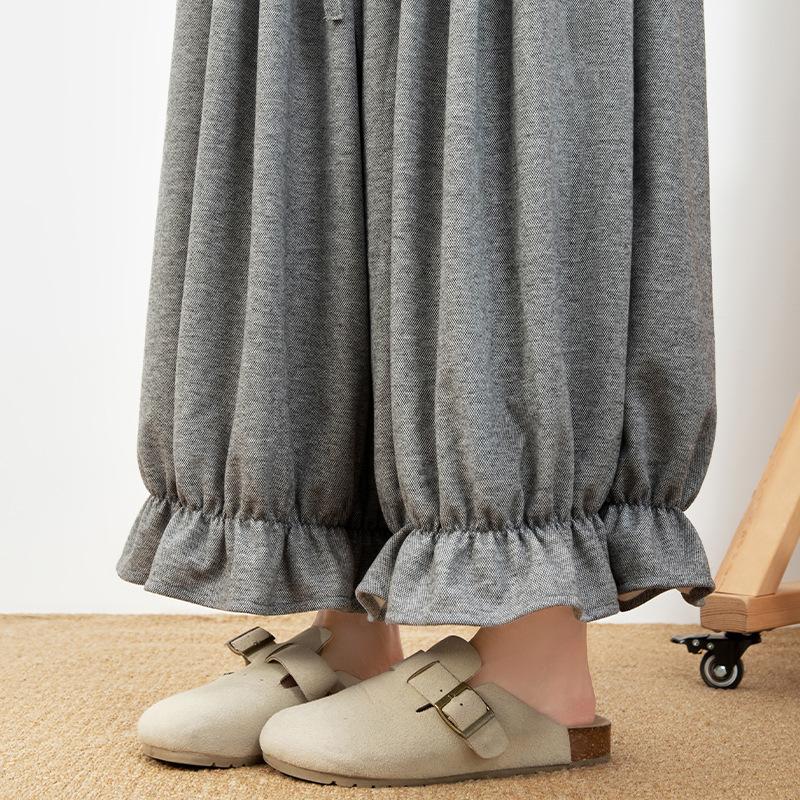 Fashion Cropped Pants for Woman Vintage Baggy Lantern Trousers Women Spring Ruffled Casual Pant