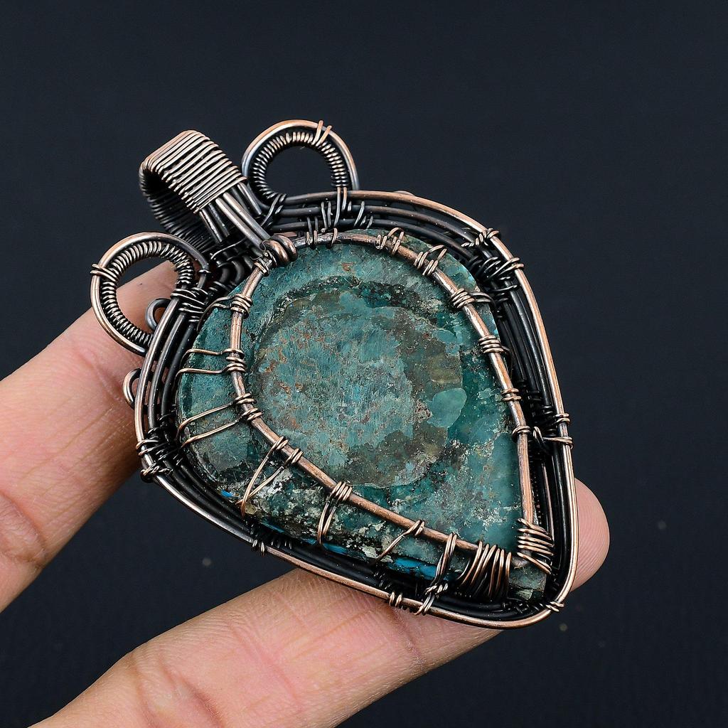 Tibetan Turquoise Pendant, 999 Copper Wire Wrapped Gemstone Jewelry, Handmade Pendant, For Thanksgiving