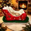 Christmas Pet Photo Prop Sleigh Shaped Bed, Cozy Holiday Cat Dog Sofa Anti?Slip Base Stable Lounge Soft Cushion, Washable Sleeping Bed for