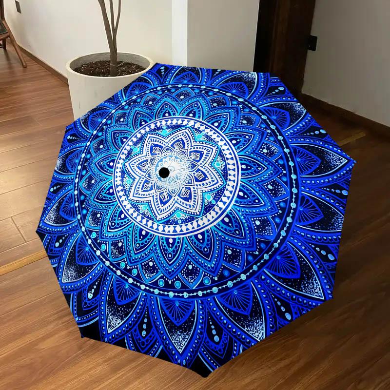 1PC mandala pattern Umbrella-8-Rib Reinforced, Automatic Open, Lightweight & Durable, Cute Fashion Accessory for Outdoor, Beach, or Casual Use, Beach