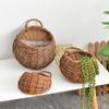 Handmade Rattan and Willow Hanging Basket for Flowers - Blue Pastoral Woven Wall Decor
