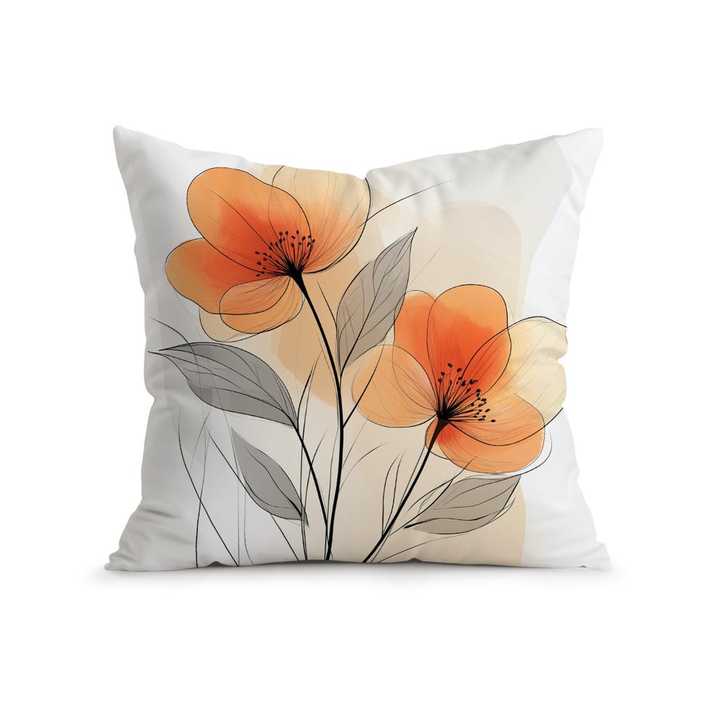 Sofa Chair Bed Cushion Cover Pillowcase Home Decoration Orange Line Flower Pillowcase Polyester Cushion 45X45Cm Pillowcase