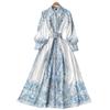 Women Long Sleeve Printed Bohemia Casual Vacation Midi A Line Dress